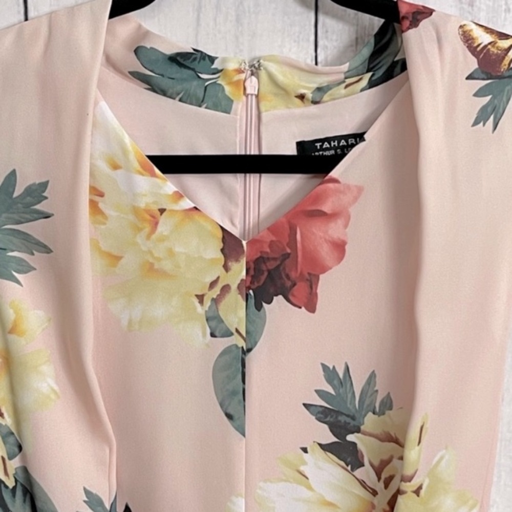 Tahari By Arthur S Levine Blush Pink Floral Self Tie Dress - Picture 9 of 15